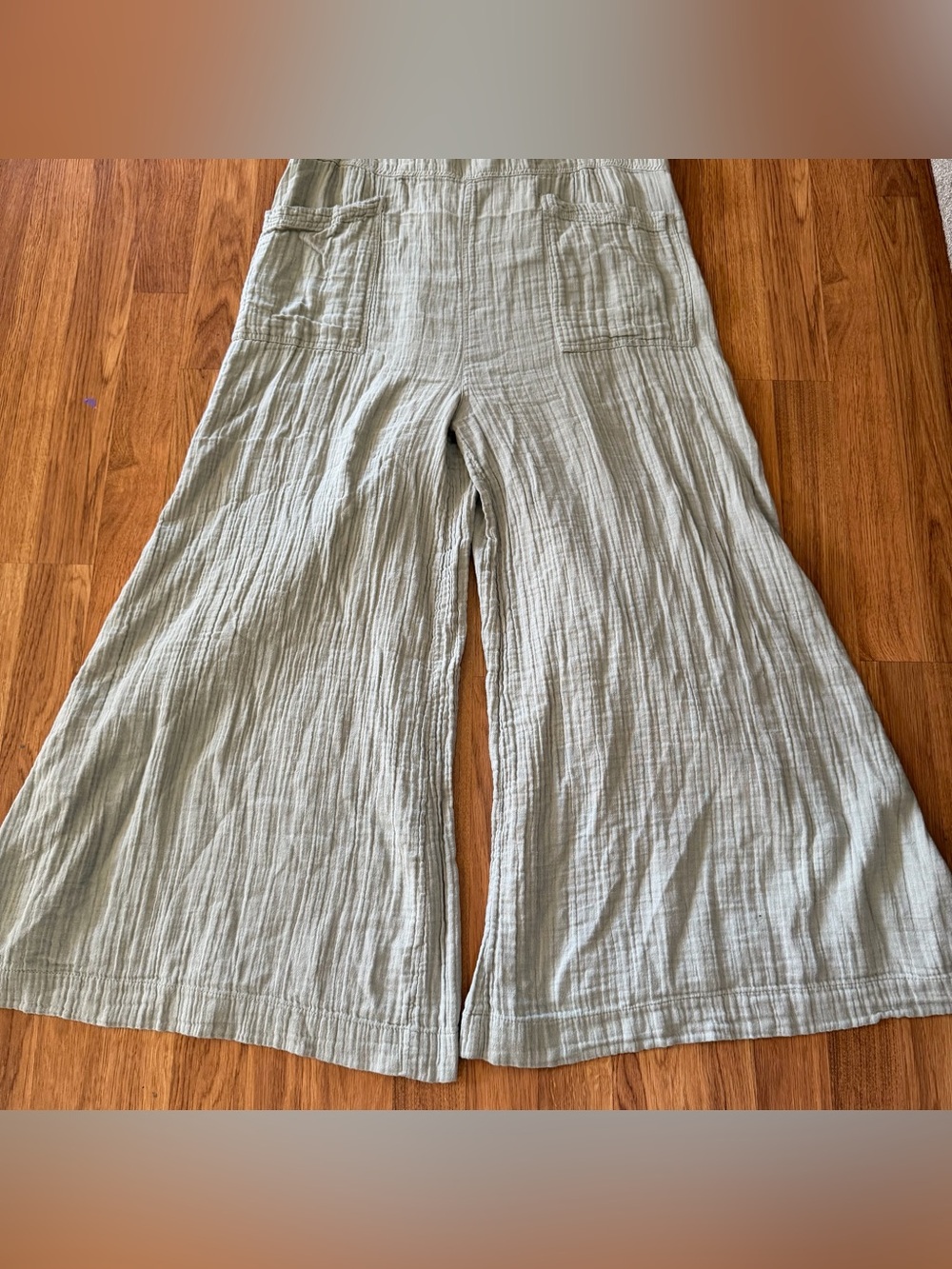 Natural Life Womens XL Light Grey Cotton Gauze Wide Leg Overalls Pockets Granola - Picture 5 of 8